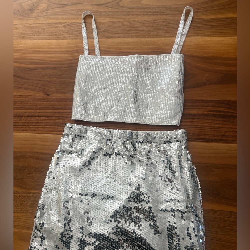 BUNDLE - Silver Sequin Top & Skirt Set - Small